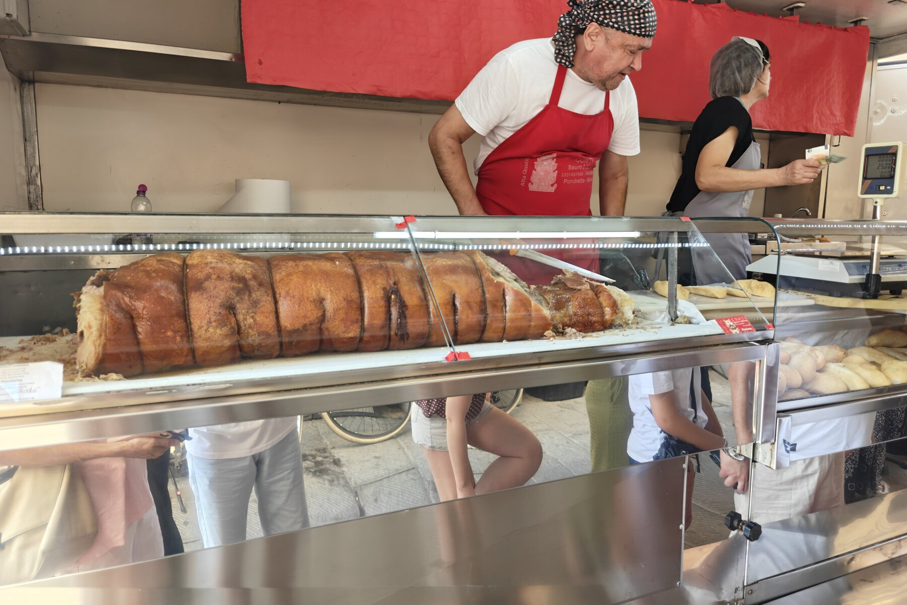 A porchetta stall at the Città di Castello market